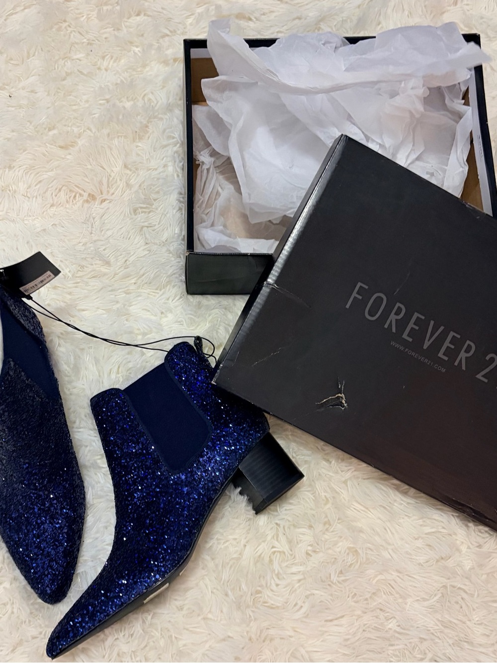 Forever 21 Navy Blue Glitter Chelsea Ankle Boots - Picture 3 of 8